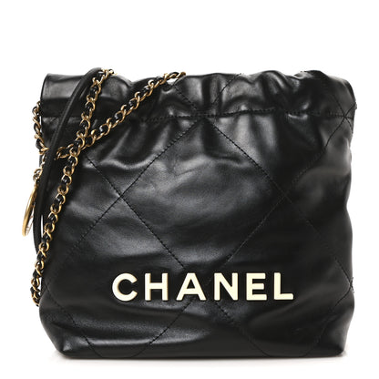 Chanel Shiny Calfskin Quilted Mini Chanel 22 Black White 1 of 10
