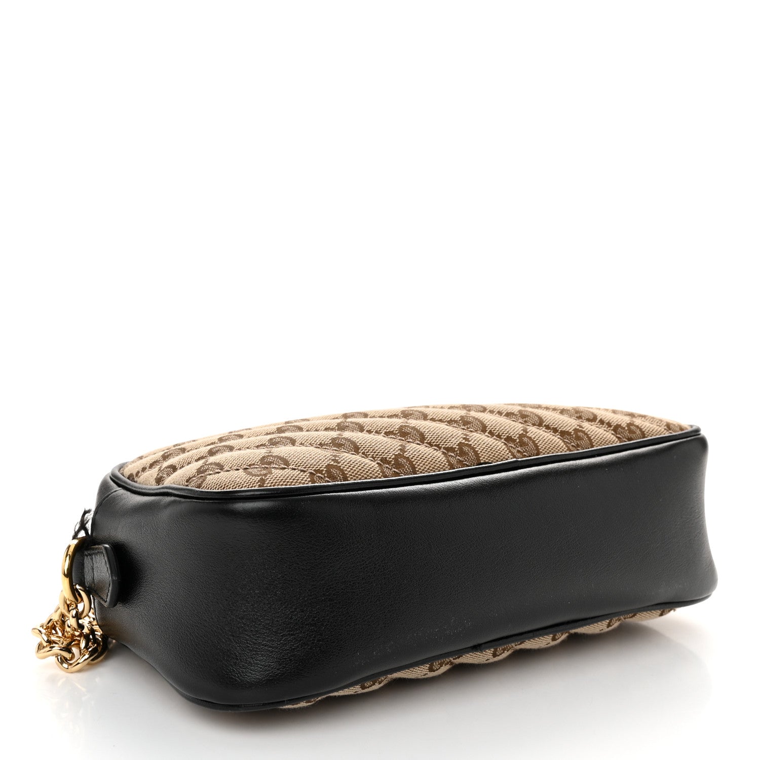 Gucci Monogram Matelasse Diagonal Small GG Marmont Chain Shoulder Bag Beige Black 4 of 11