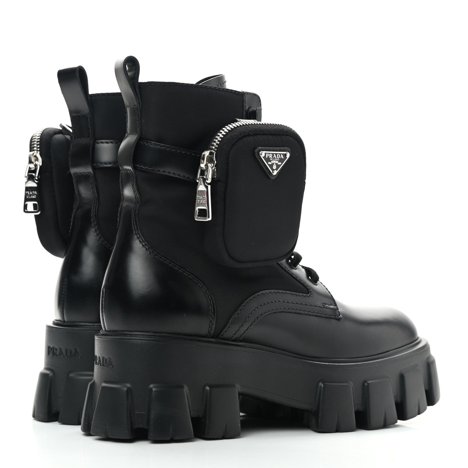 Prada Spazzolato Rois Nylon Metal Triangle Logo Monolith Pouch Pocket 55mm Boots 36 Black 4 of 6