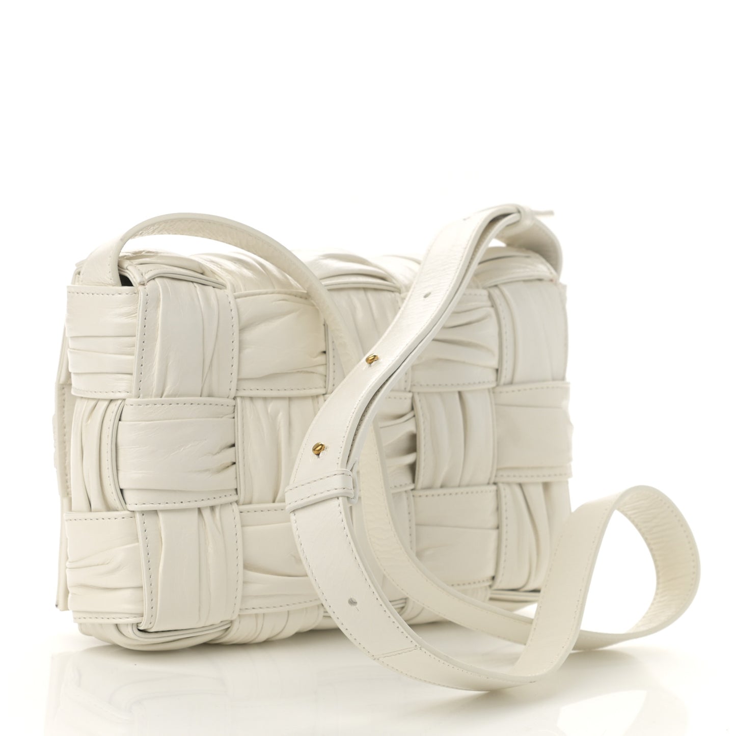 Calfskin Intreccio Plisse Cassette Crossbody Bag White