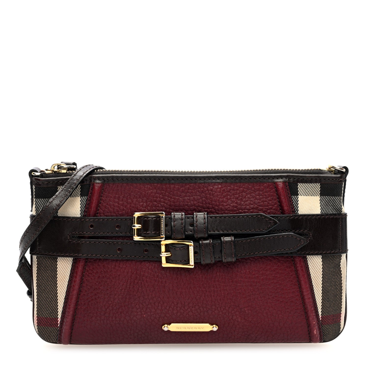 Burberry House Check Bridle Calfskin Peyton Crossbody Burgundy 1 of 10
