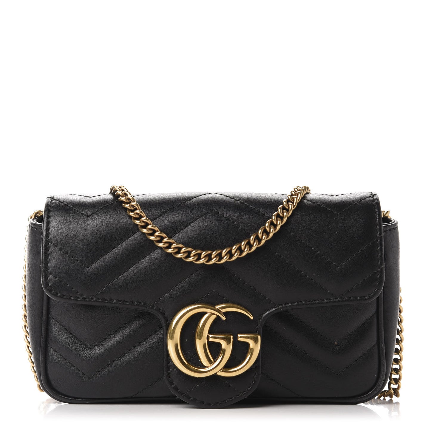 Calfskin Matelasse Super Mini GG Marmont Shoulder Bag Black