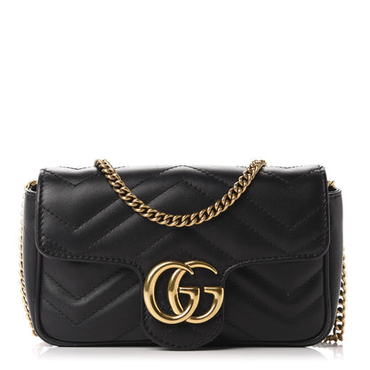 Gucci Calfskin Matelasse Super Mini GG Marmont Shoulder Bag Black 1 of 11