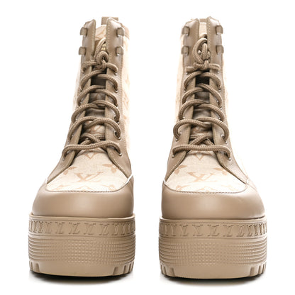 Louis Vuitton Suede Calfskin Laureate Platform Desert Boots 37 Beige 3 of 9