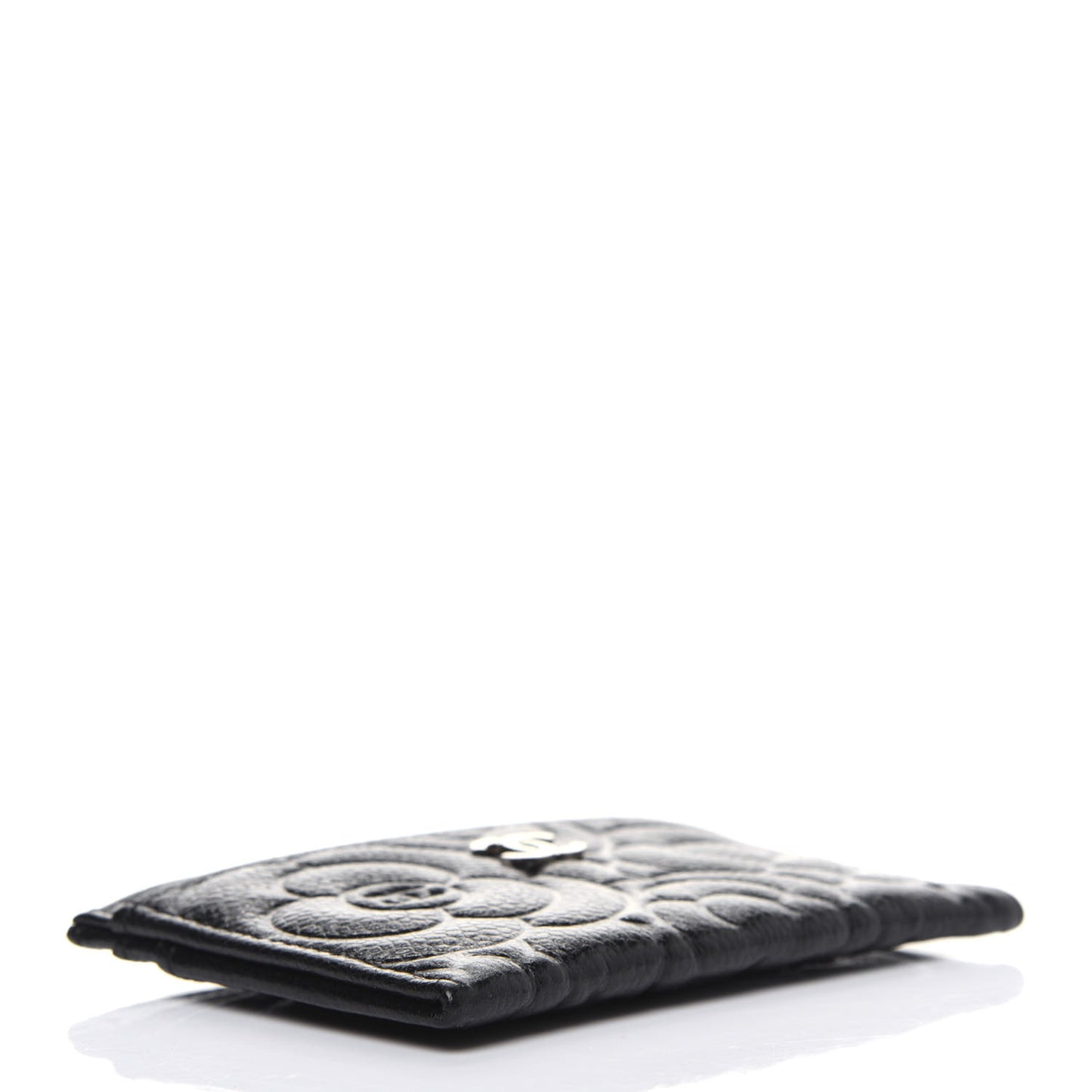 Caviar Camellia Embossed Card Holder Black