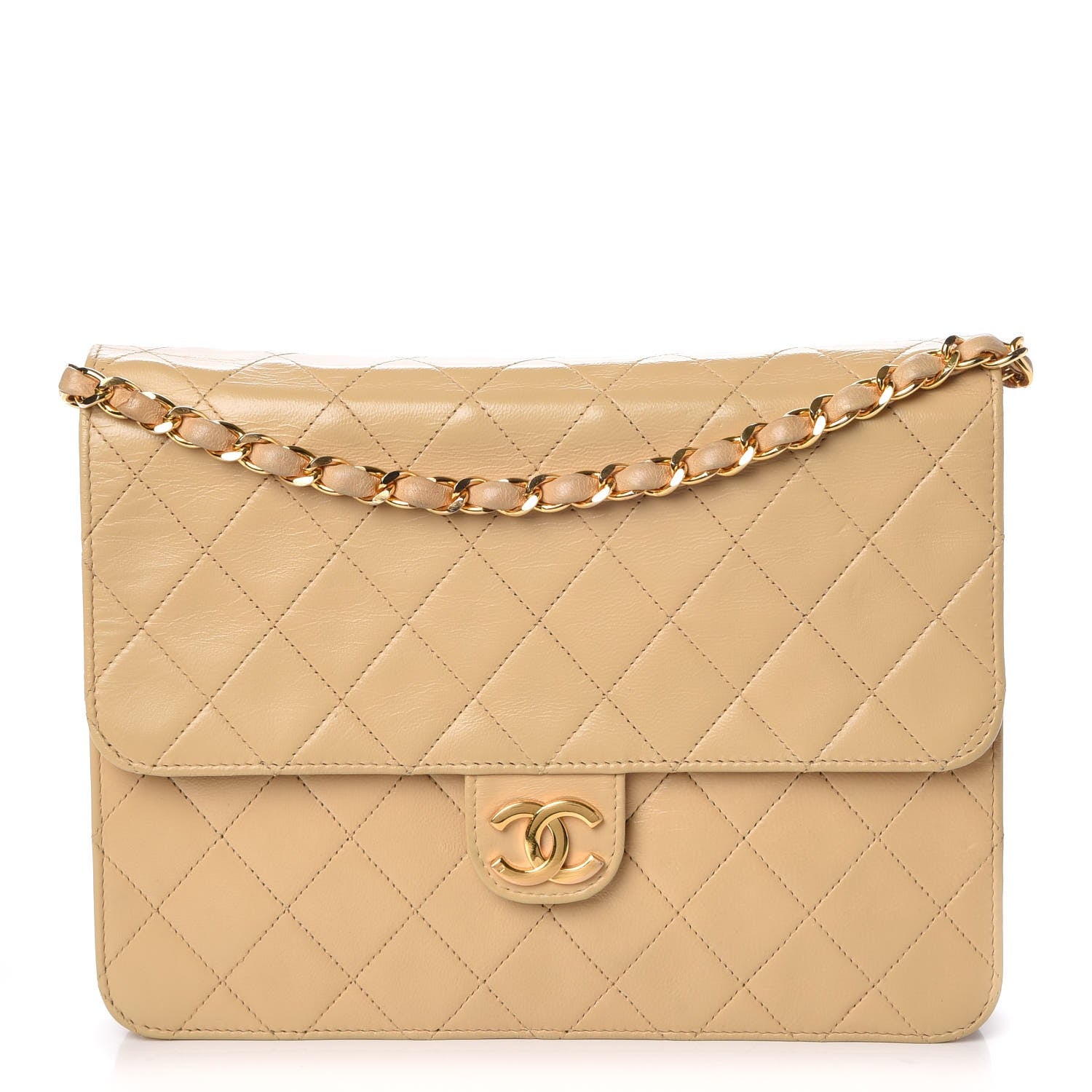 Chanel Lambskin Stitched Small Single Flap Beige 1 of 9