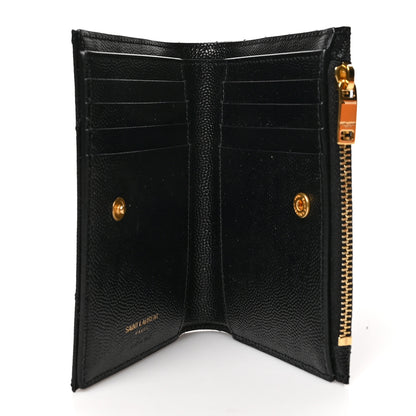 Saint Laurent Grain De Poudre Matelasse Chevron Monogram Zipped Card Case Black 5 of 7