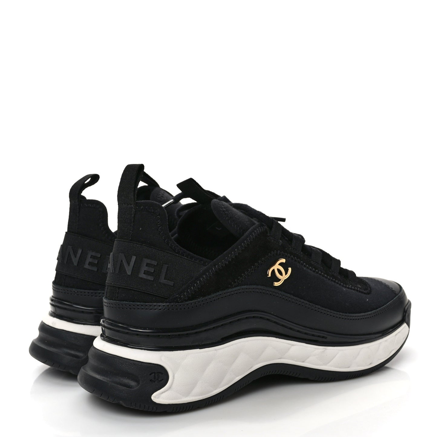 Velvet Calfskin Mixed Fibers CC Sneakers 38 Black