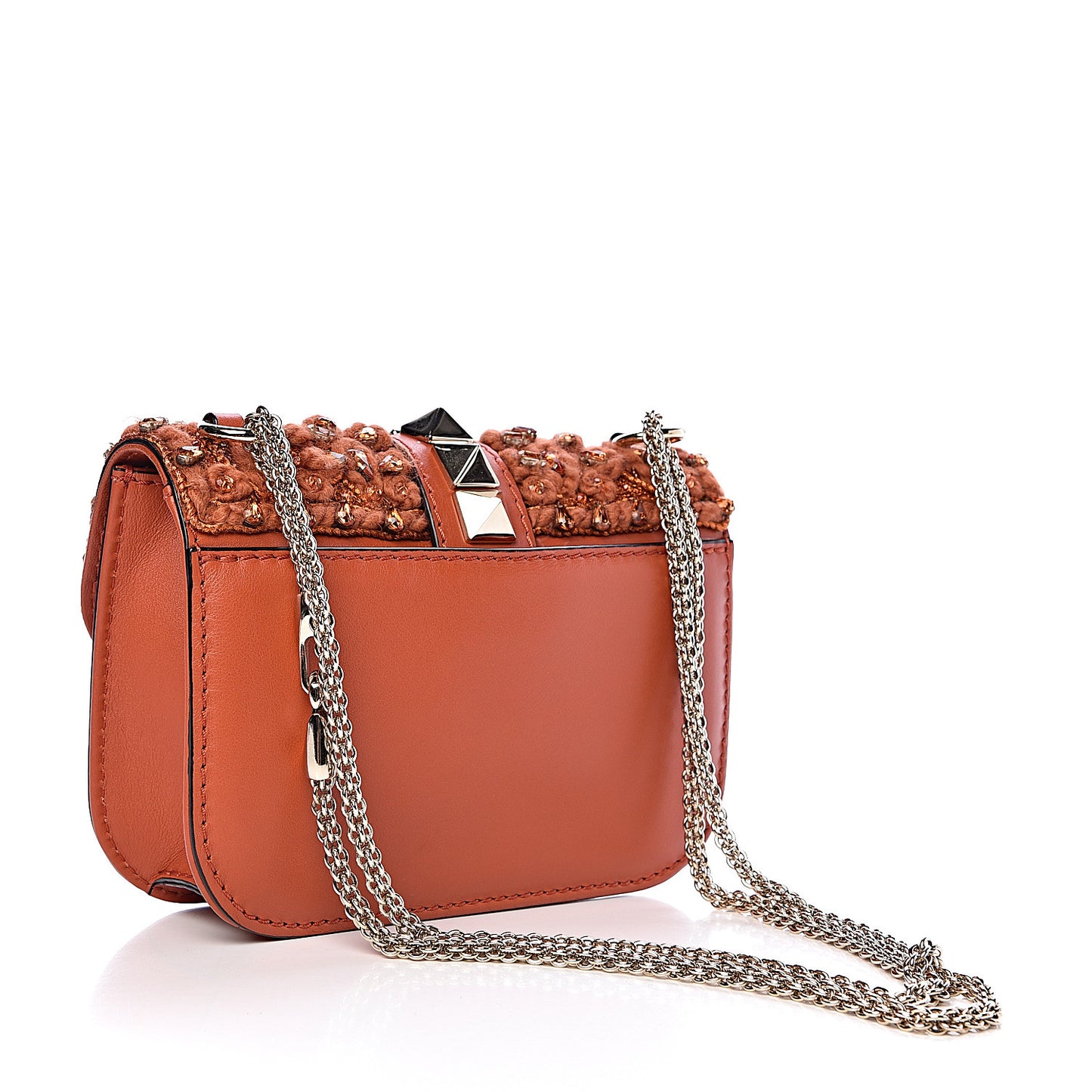 Vitello Crystal Embellished Small Glam Lock Rockstud Flap Orange