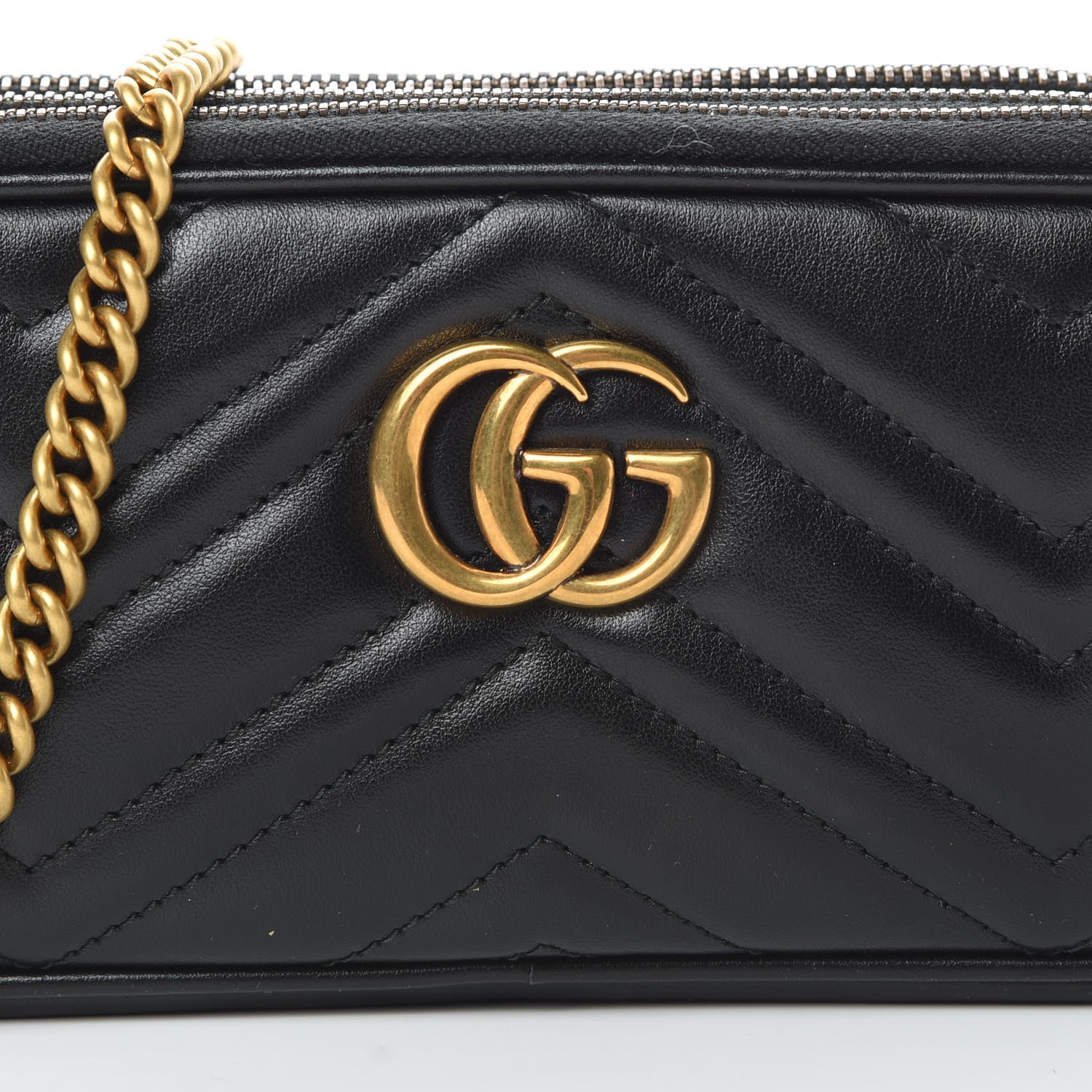 Gucci Calfskin Matelasse Mini GG Marmont Chain Crossbody Bag Black 10 of 13