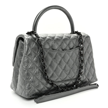 Chanel Metallic Aged Calfskin Quilted Small Coco Handle Flap Charcoal 2 of 10