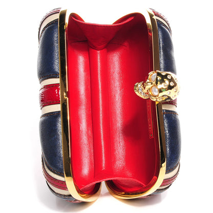 Alexander McQueen Patent Calfskin Britannia Skull Box Clutch Red Blue 7 of 7