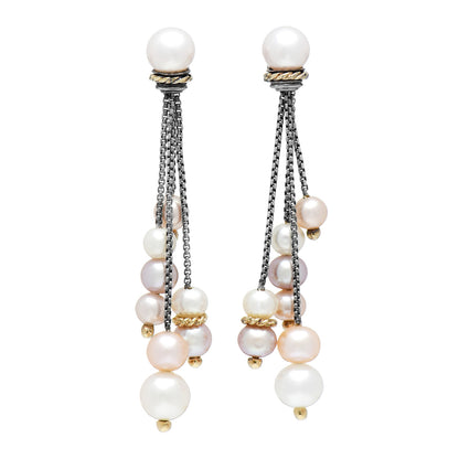 David Yurman Sterling Silver 18K Yellow Gold Pearl Tassel Earrings 1 of 4
