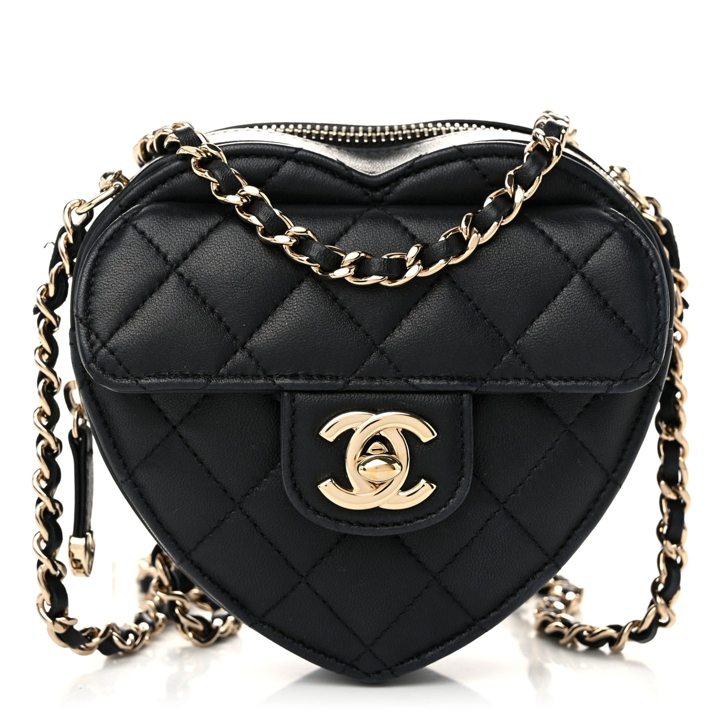 Lambskin Quilted CC In Love Heart Clutch With Chain Black