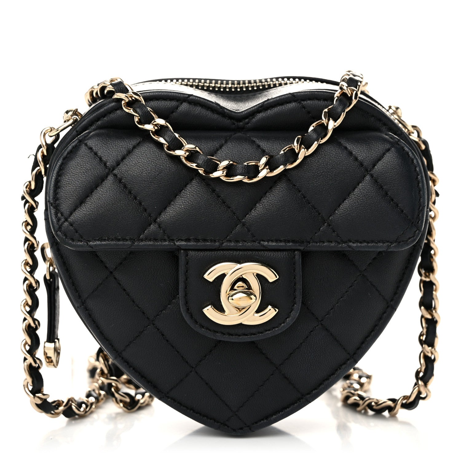 Chanel Lambskin Quilted CC In Love Heart Clutch With Chain Black 1 of 11