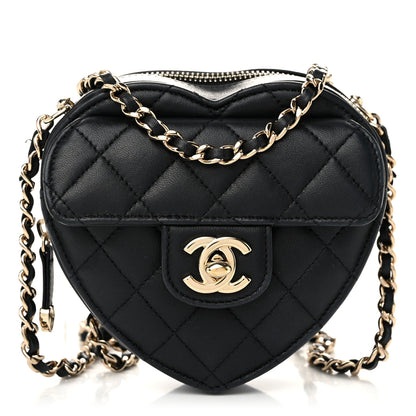 Chanel Lambskin Quilted CC In Love Heart Clutch With Chain Black 1 of 11