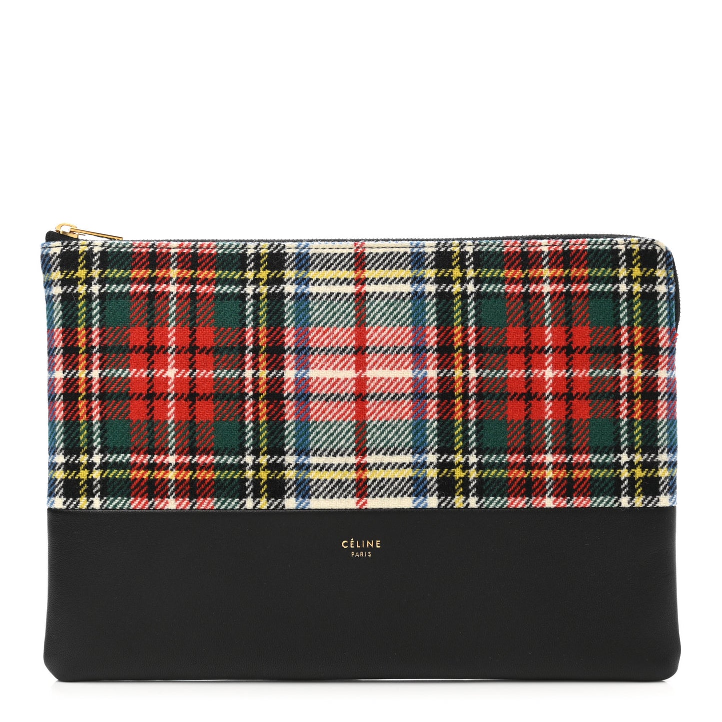 Calfskin Tartan Felt Plaid Clutch Black Multicolor