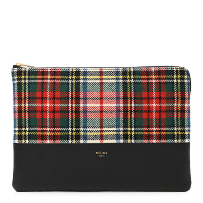 Celine Calfskin Tartan Felt Plaid Clutch Black Multicolor 1 of 7