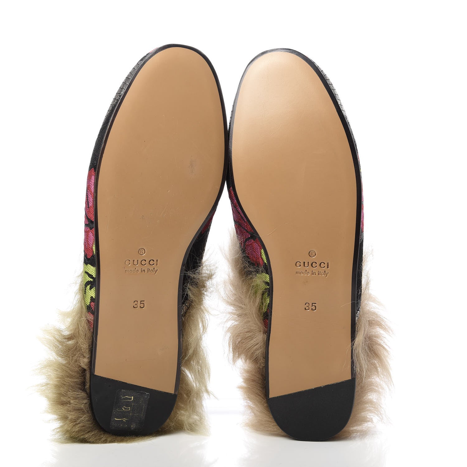 Gucci Brocade Fur Floral Womens Princetown Slippers 35 Black Anthracite 5 of 10