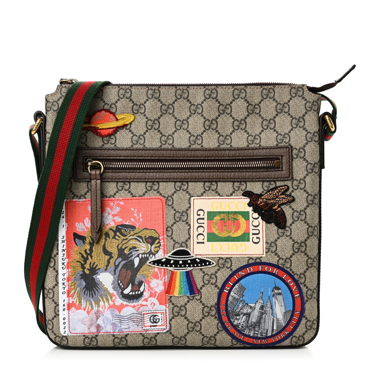 Gucci Soft GG Supreme Monogram Courrier Web Medium Flat Messenger Bag Beige New Acero Multicolor 1 of 10