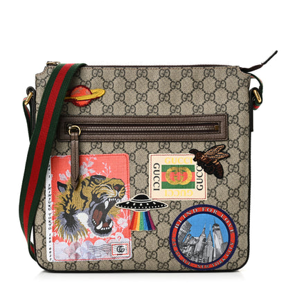 Gucci Soft GG Supreme Monogram Courrier Web Medium Flat Messenger Bag Beige New Acero Multicolor 1 of 10