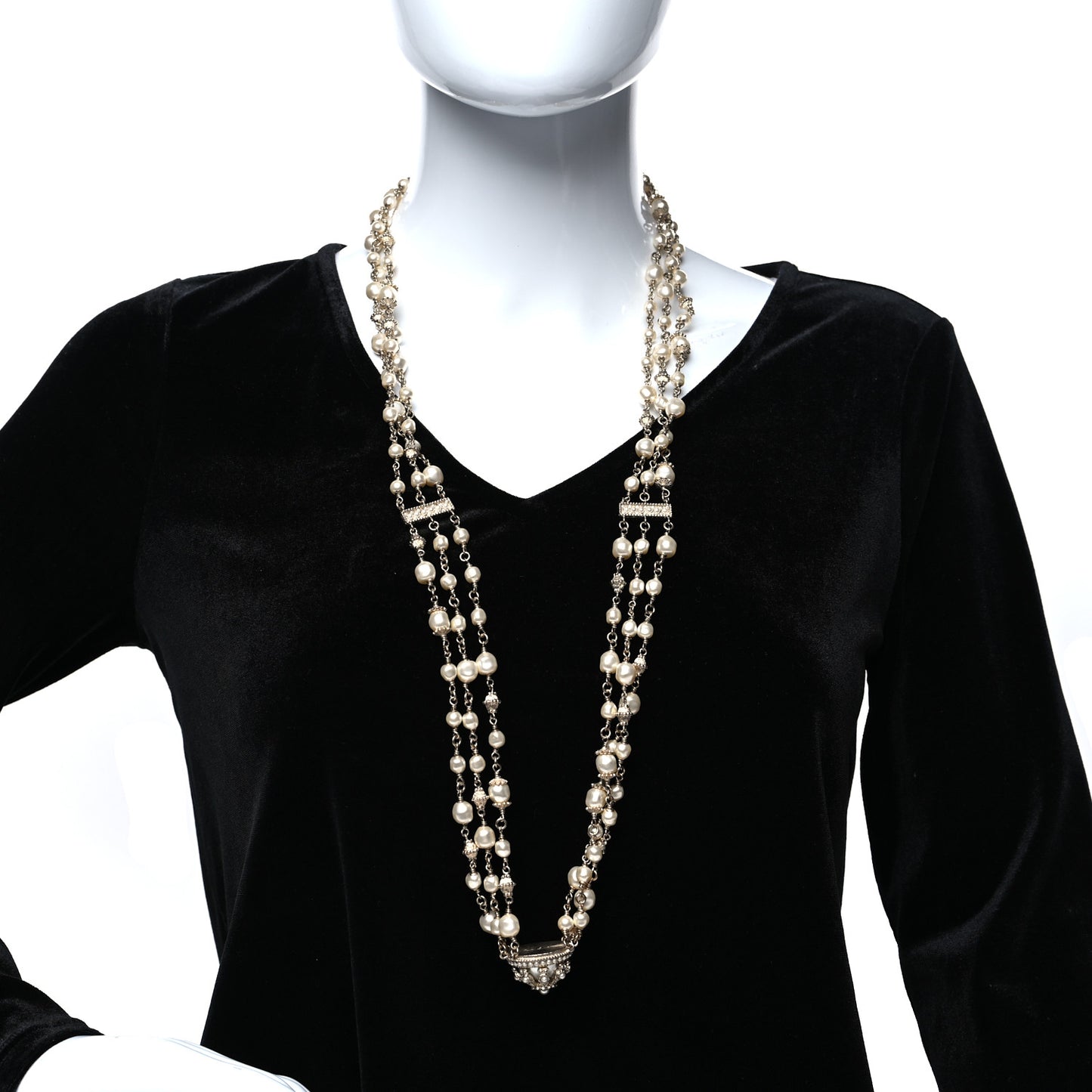 Pearl Multi Strand Long Necklace Gold