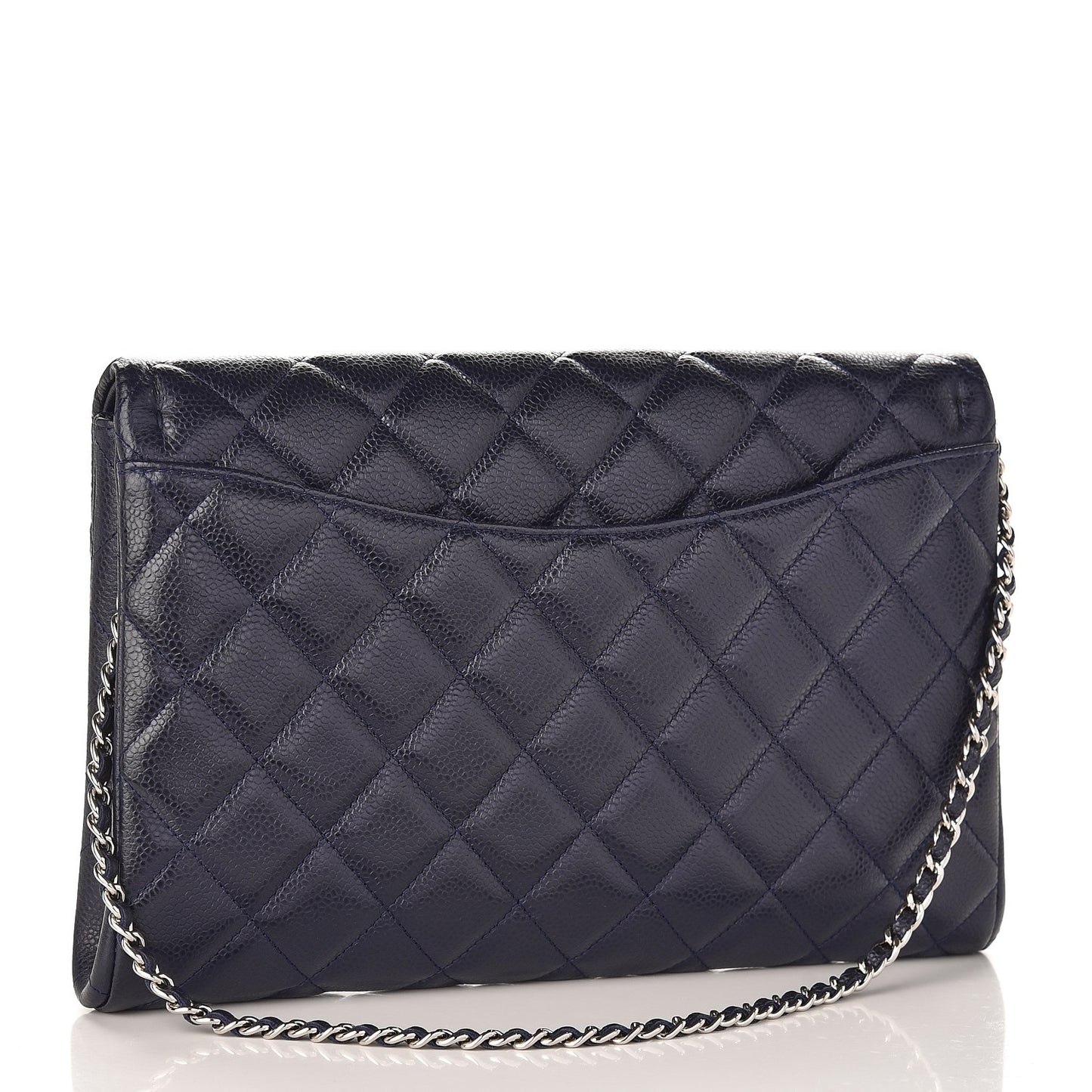 Caviar Quilted Clutch With Chain Flap Blue