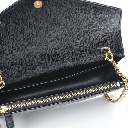 Saint Laurent Grain De Poudre Matelasse Chevron Monogram Envelope Chain Wallet Black 5 of 7