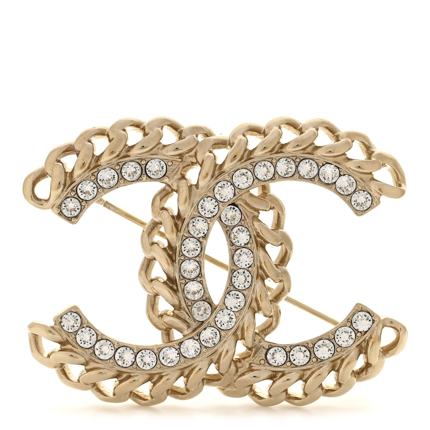 Chanel Crystal Chain CC Brooch Light Gold 1 of 4