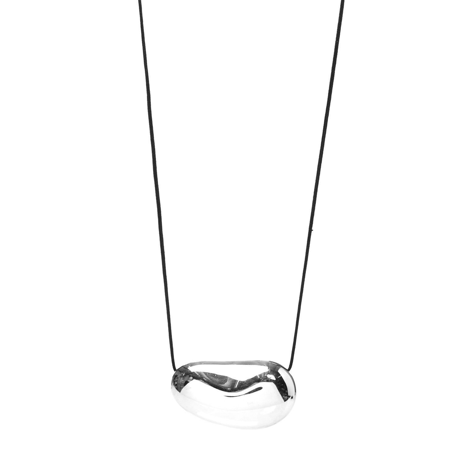 Tiffany Sterling Silver 50mm Elsa Peretti Bean Pendant Cord Necklace 1 of 5