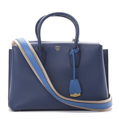 MCM Grained Calfskin Medium Milla Tote Navy 1 of 11