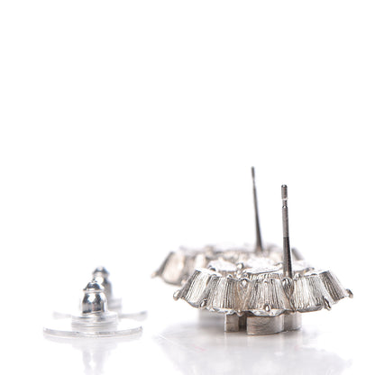 Chanel Crystal CC Flower Earrings Silver 3 of 5