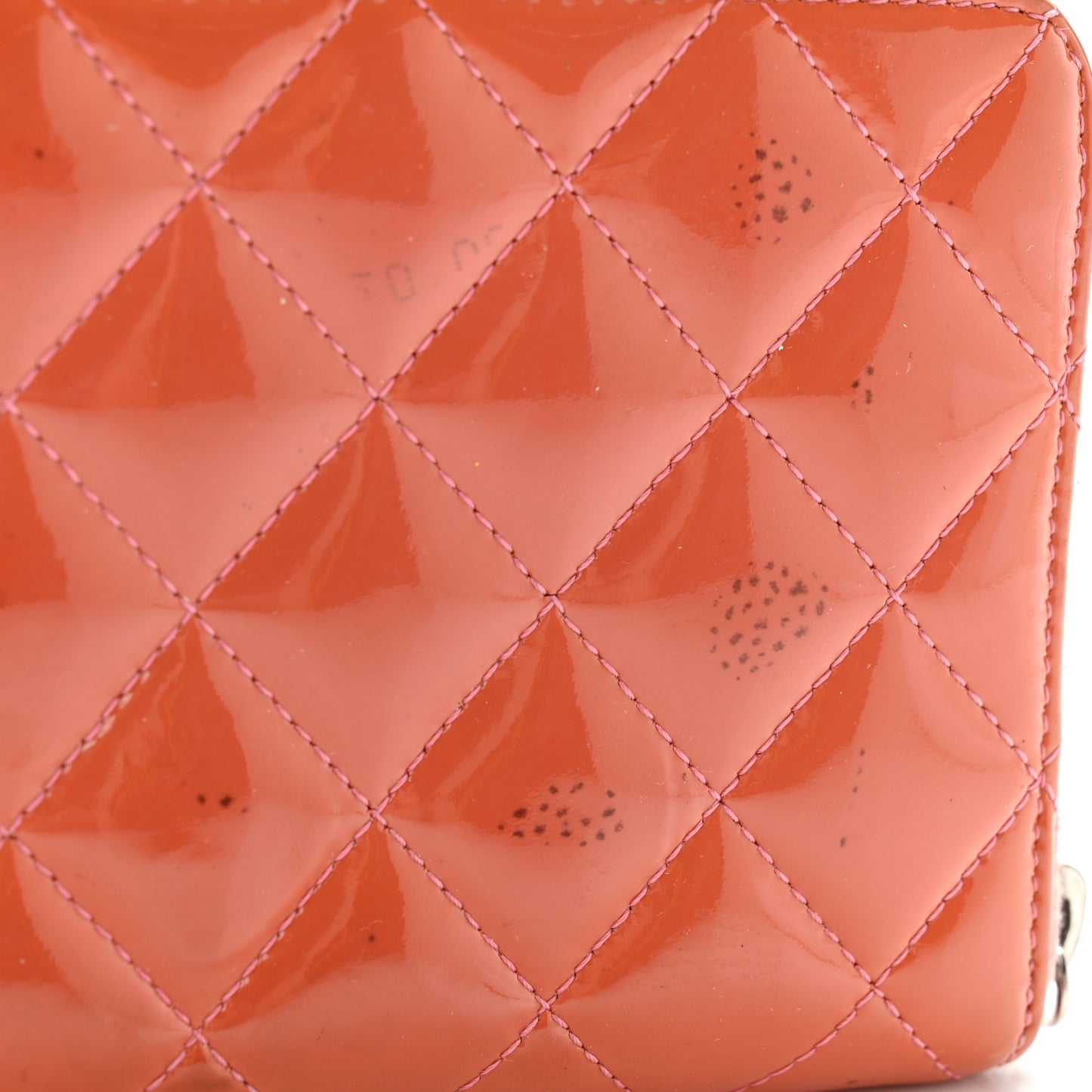 Patent Quilted Brilliant Zip Around Wallet Coral