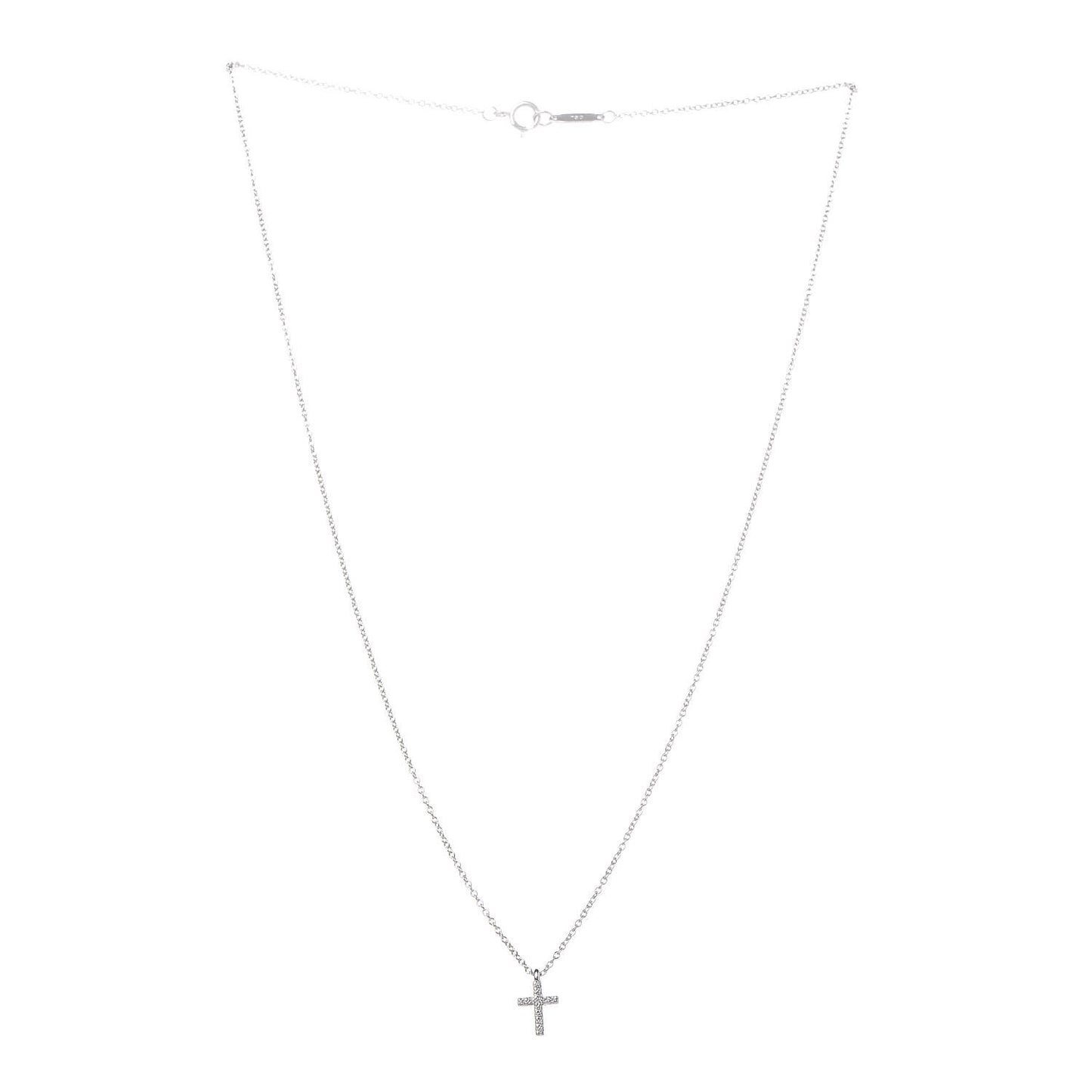 18K White Gold Diamond Mini Cross Pendant Necklace