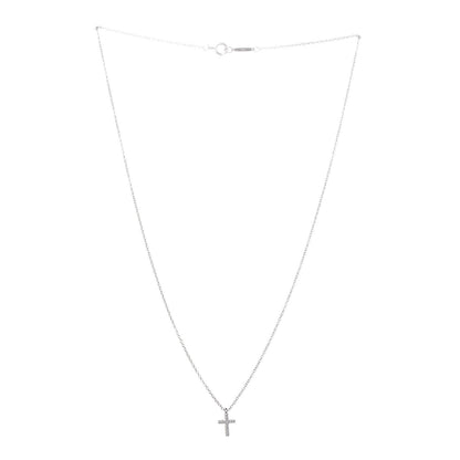 Tiffany 18K White Gold Diamond Mini Cross Pendant Necklace 3 of 6