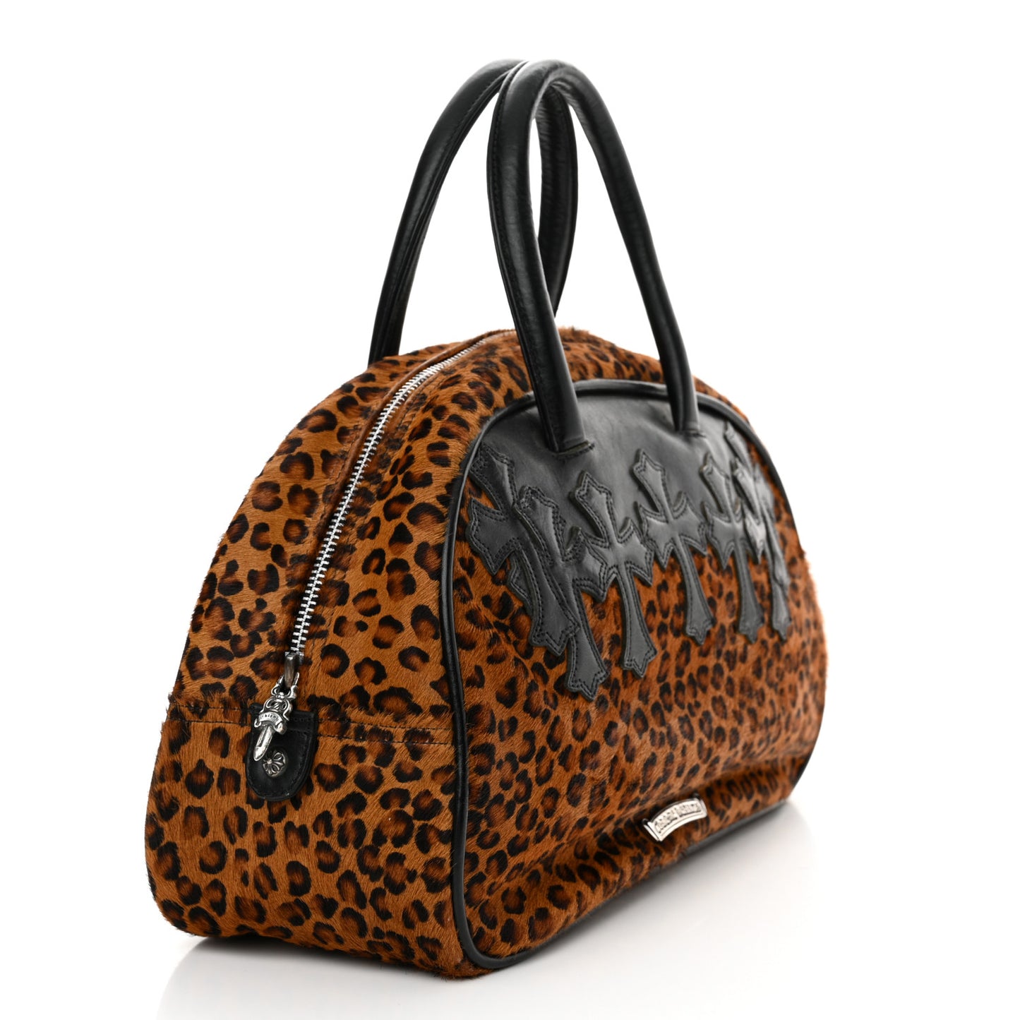 Leopard Print Hair Cross Patch Duffle Bag Black