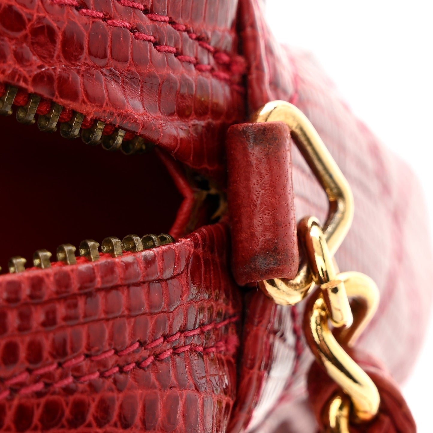 Lizard Quilted Small Tassel Camera Case Burgundy