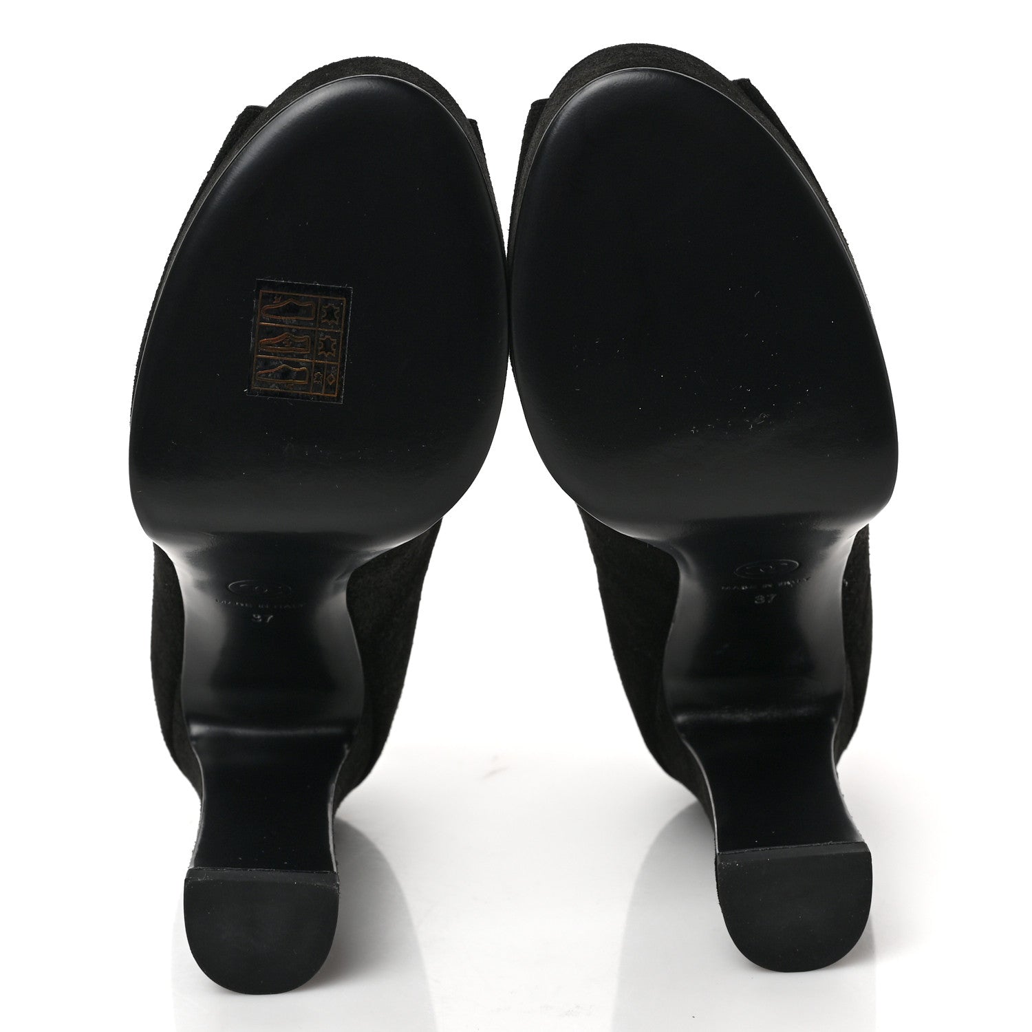 Chanel Suede Calfskin Pearl Shamrock CC Sandals 37 Black 5 of 9