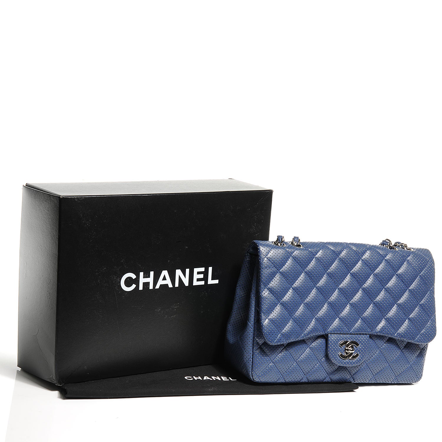 Chanel Lambskin Perforated Jumbo Single Flap Blue 5 of 8