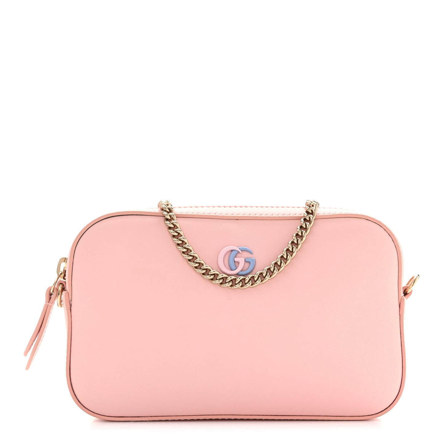 Dollar Calfskin Enamel Monochrome Super Mini GG Marmont Chain Shoulder Bag Light Pink Blue