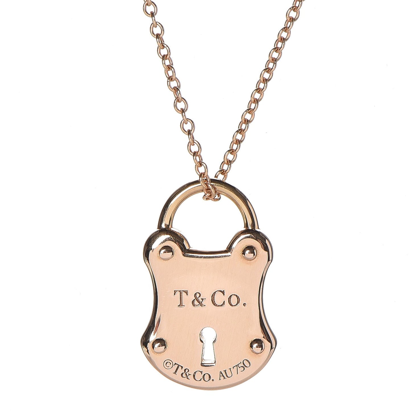 18K Rose Gold Emblem Lock Pendant Necklace