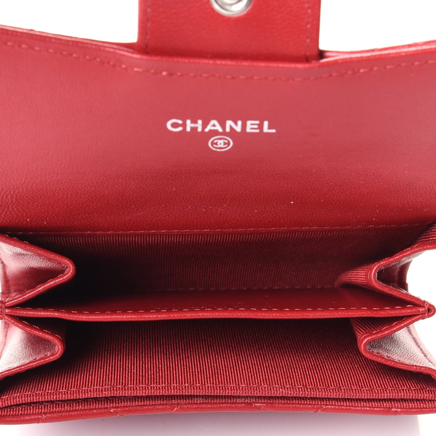 Lambskin Quilted Flap Card Holder Wallet Red