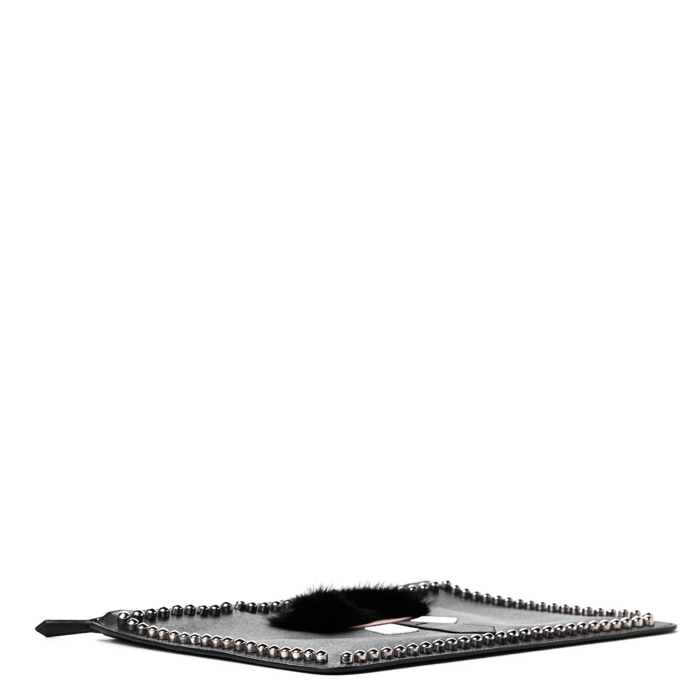 Vitello Elite Flamingo Mink Karlito Studded Pouch Black White Plaster