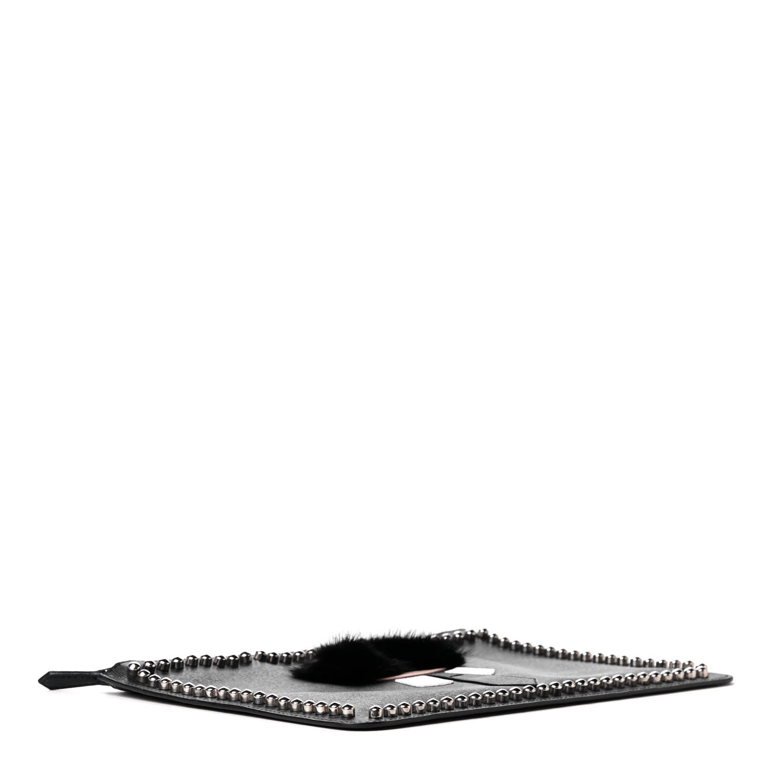 Fendi Vitello Elite Flamingo Mink Karlito Studded Pouch Black White Plaster 3 of 4