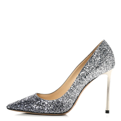 Jimmy Choo Coarse Glitter Degrade Pointy Toe Romy 100 Pumps 37.5 Navy Silver 1 of 8
