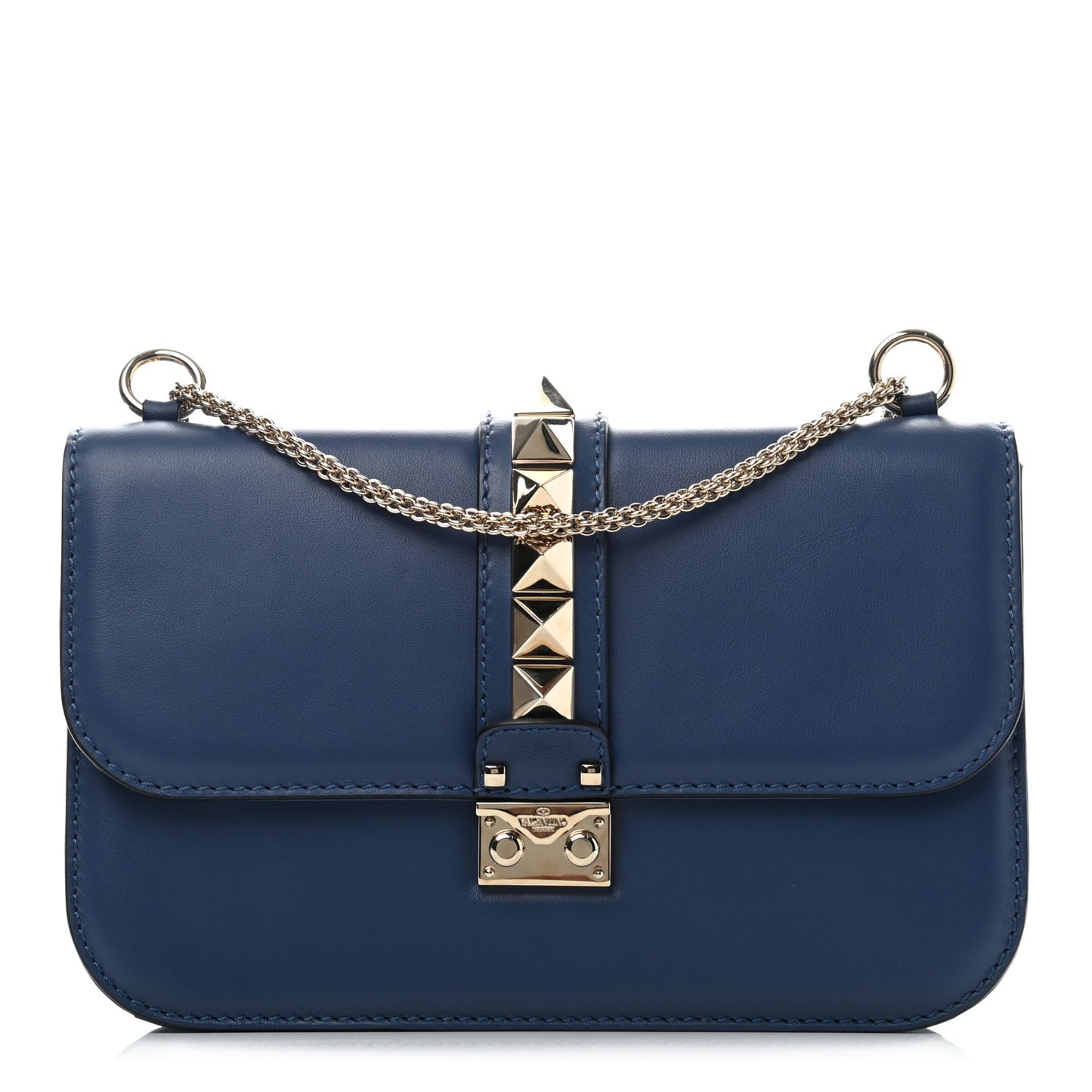 Vitello Medium Glam Lock Rockstud Flap Indigo
