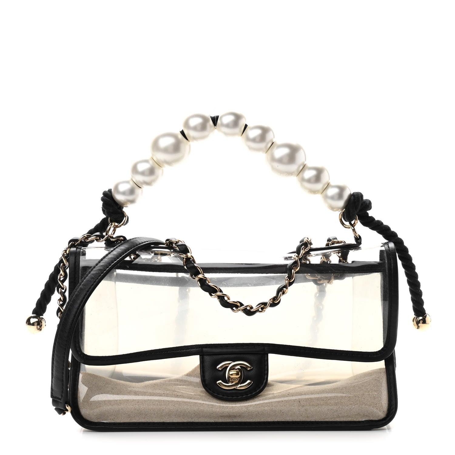 Chanel Lambskin PVC Sand By The Sea Flap With Pearl Strap Black 1 of 10