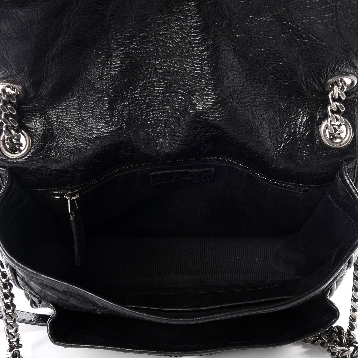 Crinkled Calfskin Matelasse Monogram Medium Niki Chain Satchel Black