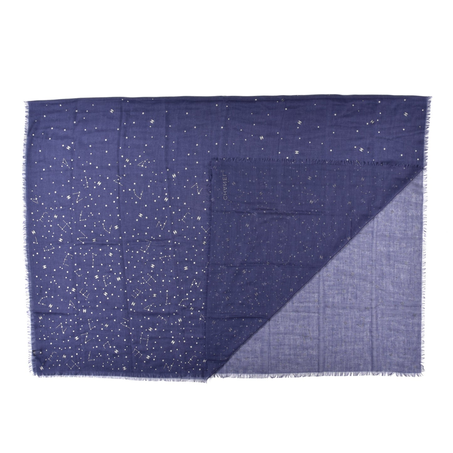 Cashmere Silk Stars Scarf Shawl Blue White