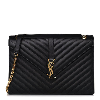Saint Laurent Grain De Poudre Matelasse Chevron Large Monogram Satchel Black 1 of 13